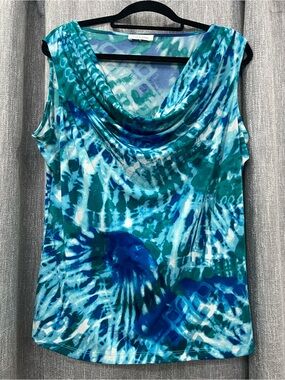 Calvin Klein Teal and Blue Cowl Neck Sleeveless Top